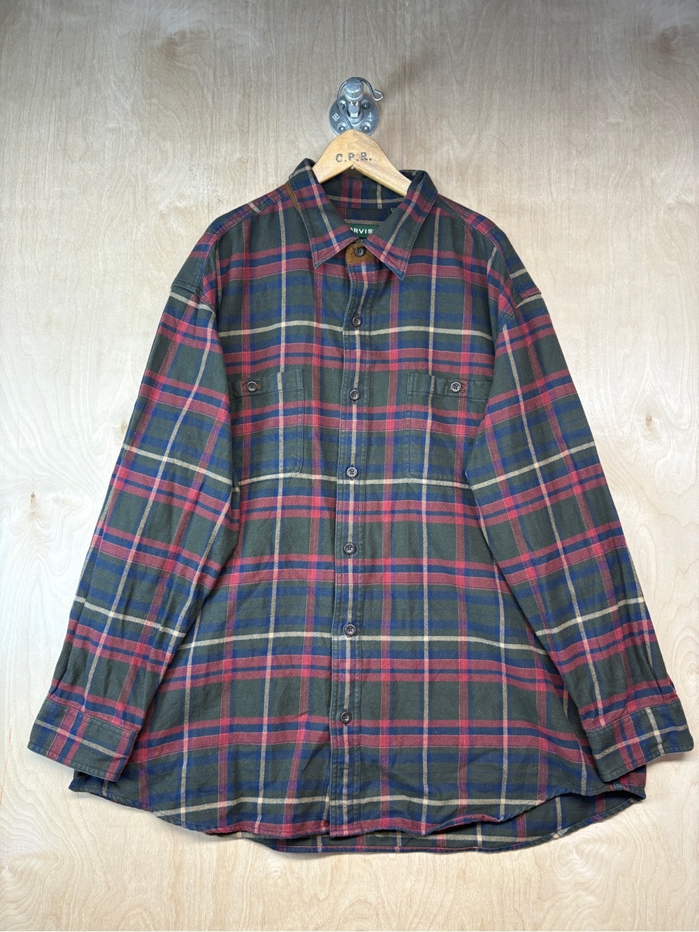 Orvis Green Red Plaid Button-Up Thick Flannel Shirt